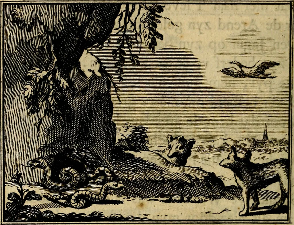 An illustration from Staat- en zedekundige zinneprenten, of, Leerzame fabelen : die van den Heere La Court speelswyze, 1731, leaf 183