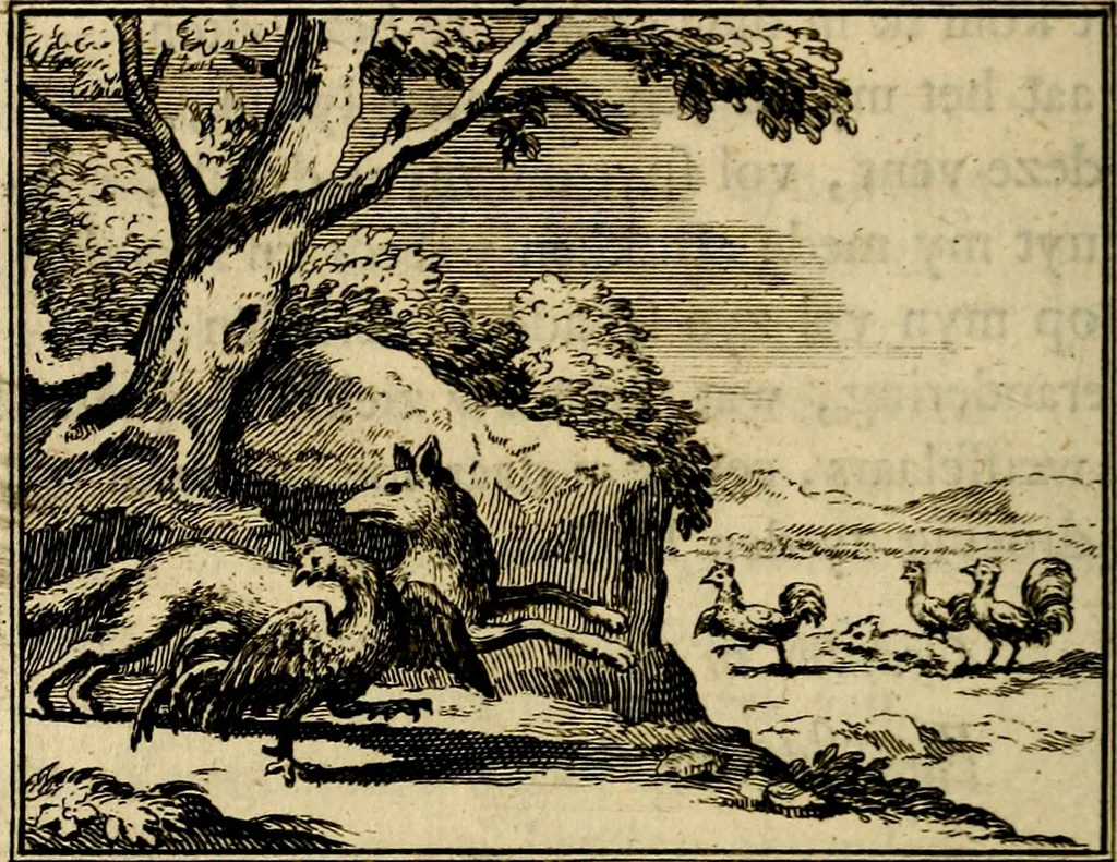 An illustration from Staat- en zedekundige zinneprenten, of, Leerzame fabelen : die van den Heere La Court speelswyze, 1731, leaf 197