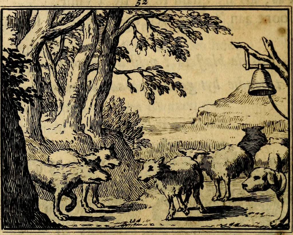 An illustration from Staat- en zedekundige zinneprenten, of, Leerzame fabelen : die van den Heere La Court speelswyze, 1731, leaf 215