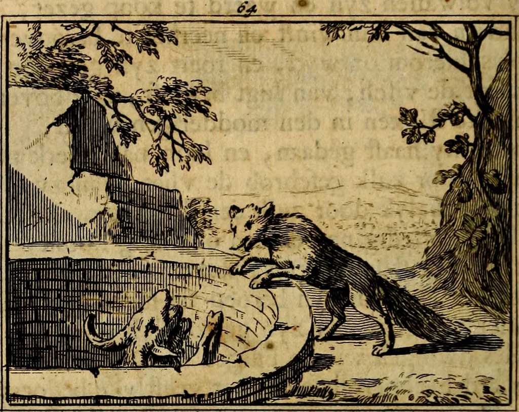 An illustration from Staat- en zedekundige zinneprenten, of, Leerzame fabelen : die van den Heere La Court speelswyze, 1731, leaf 257