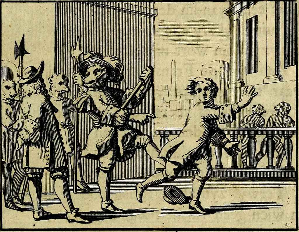 An illustration from Staat- en zedekundige zinneprenten, of, Leerzame fabelen : die van den Heere La Court speelswyze, 1731, leaf 58