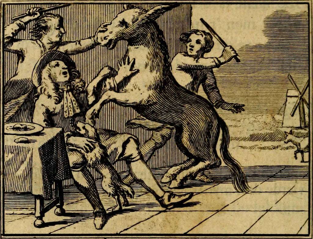 An illustration from Staat- en zedekundige zinneprenten, of, Leerzame fabelen : die van den Heere La Court speelswyze, 1731, leaf 85