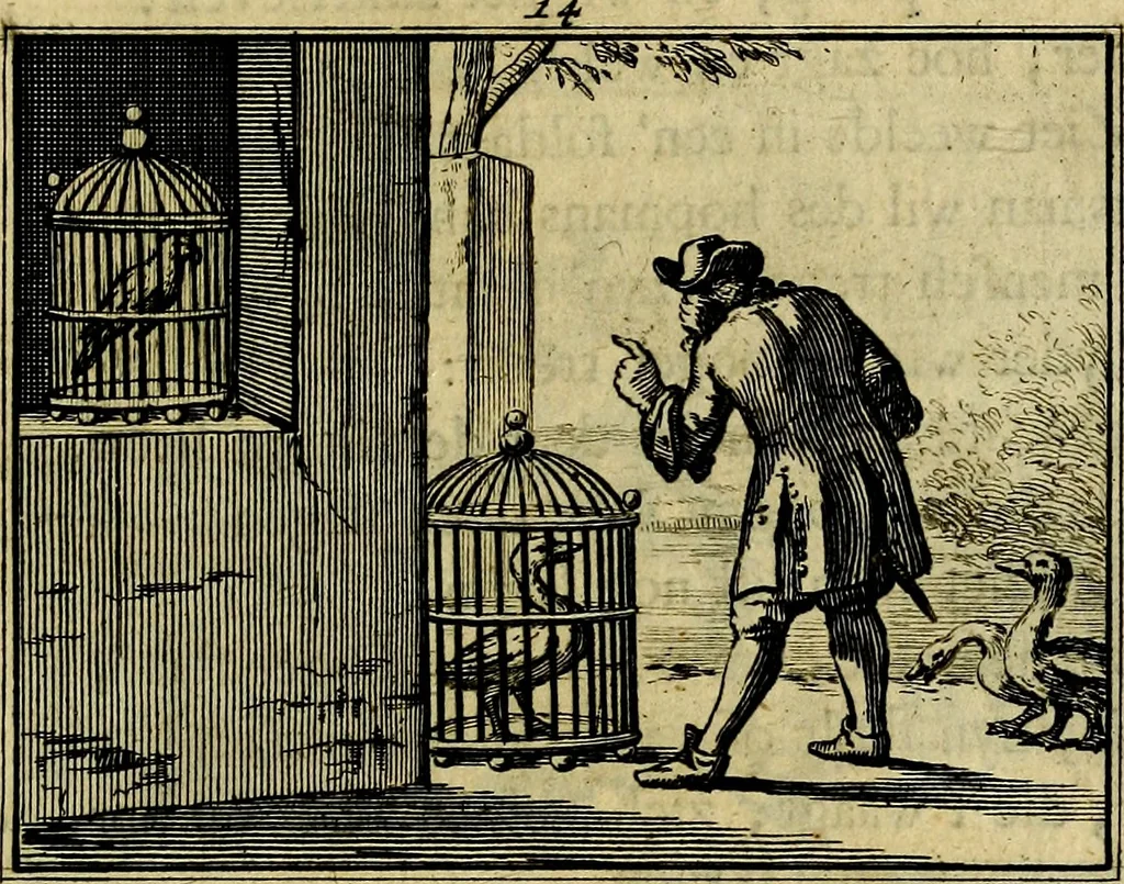 An illustration from Staat- en zedekundige zinneprenten, of, Leerzame fabelen : die van den Heere La Court speelswyze, 1731, leaf 94