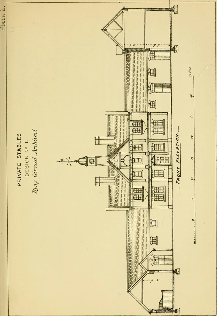 An illustration from Stable building and stable fitting : a handbook for the use of architects, builders, and horse owners, 1891, leaf 126