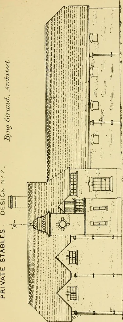 An illustration from Stable building and stable fitting : a handbook for the use of architects, builders, and horse owners, 1891, leaf 130