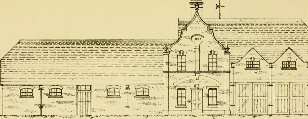 An illustration from Stable building and stable fitting : a handbook for the use of architects, builders, and horse owners, 1891, leaf 132