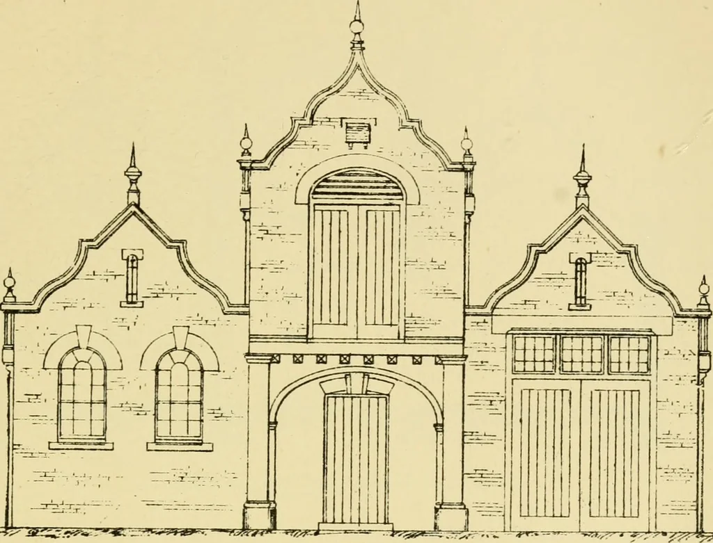 An illustration from Stable building and stable fitting : a handbook for the use of architects, builders, and horse owners, 1891, leaf 138