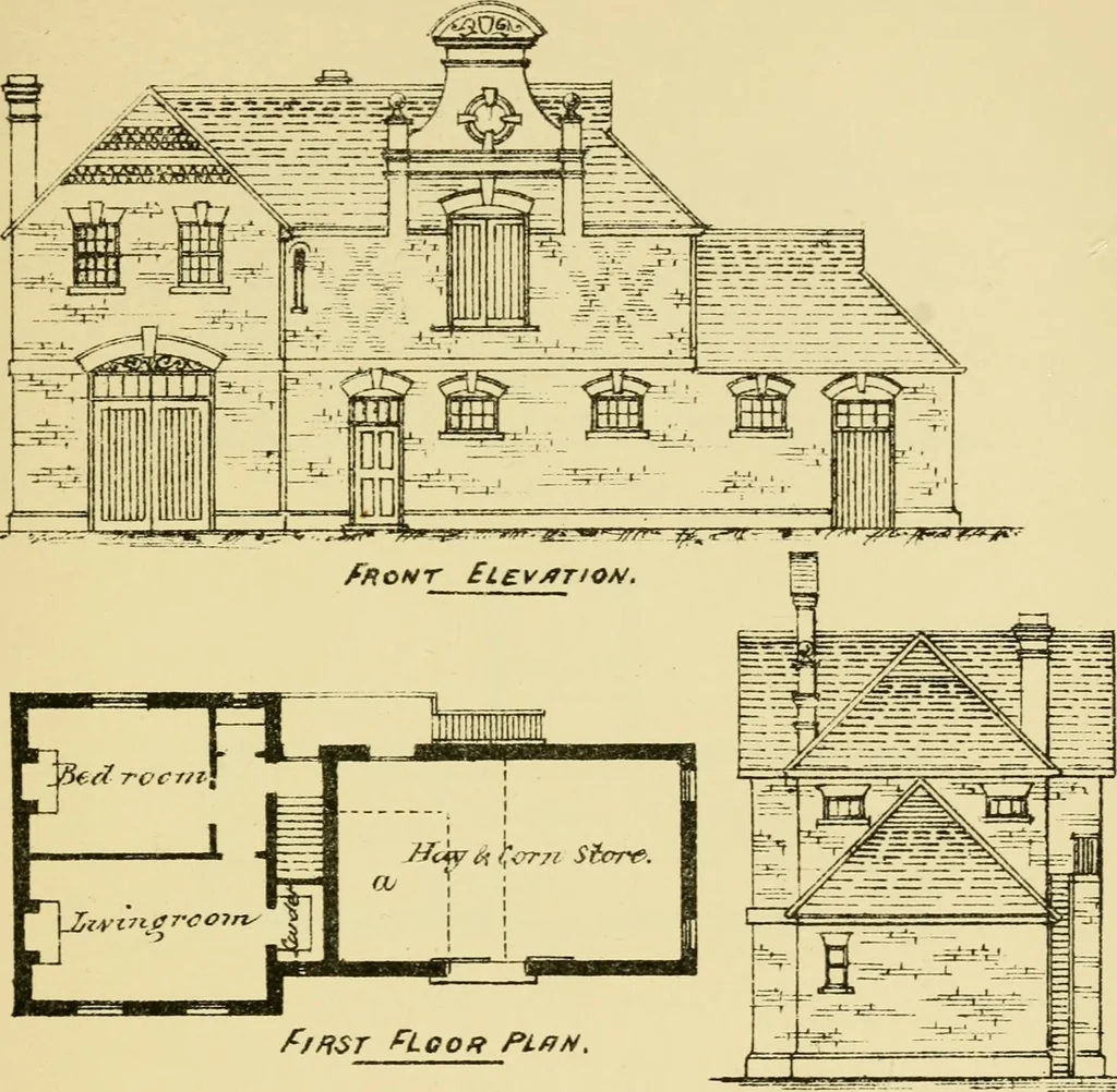 An illustration from Stable building and stable fitting : a handbook for the use of architects, builders, and horse owners, 1891, leaf 144