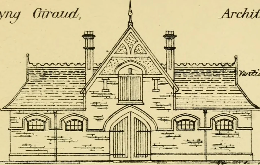 An illustration from Stable building and stable fitting : a handbook for the use of architects, builders, and horse owners, 1891, leaf 146