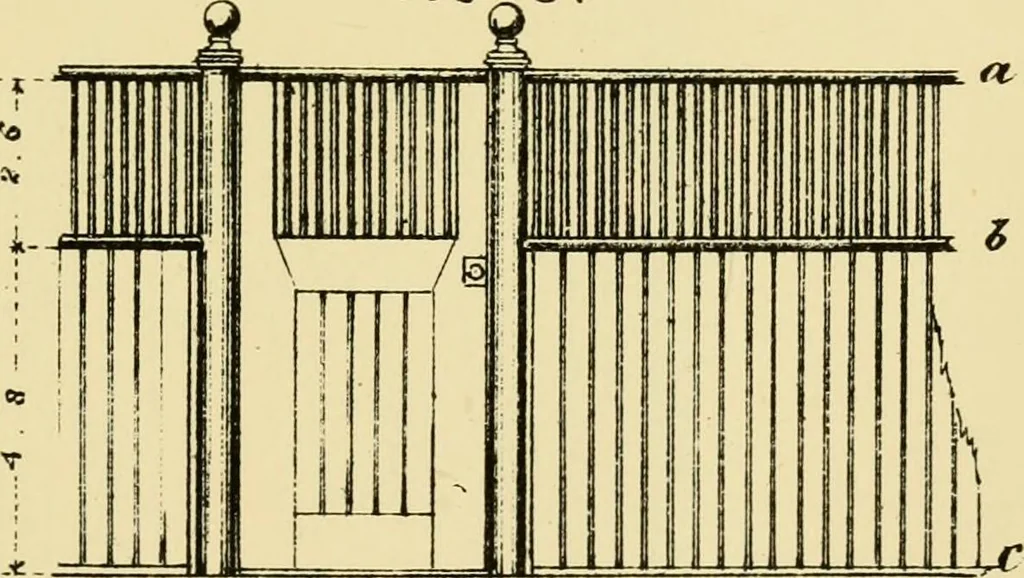 An illustration from Stable building and stable fitting : a handbook for the use of architects, builders, and horse owners, 1891, leaf 154