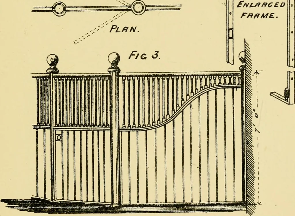 An illustration from Stable building and stable fitting : a handbook for the use of architects, builders, and horse owners, 1891, leaf 156