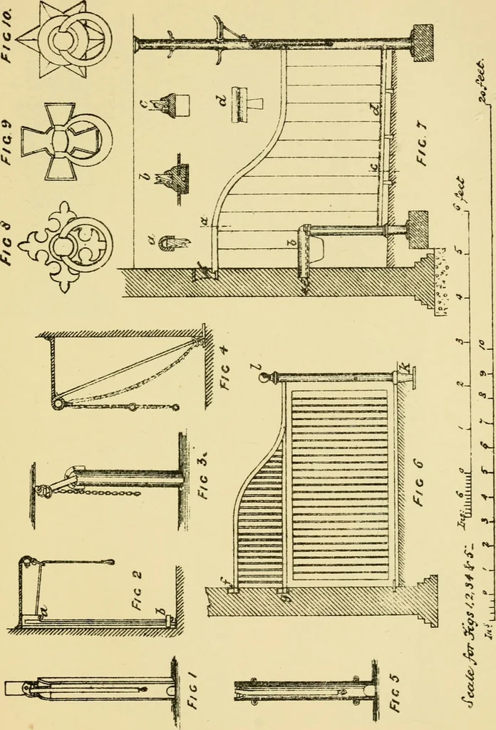 An illustration from Stable building and stable fitting : a handbook for the use of architects, builders, and horse owners, 1891, leaf 160