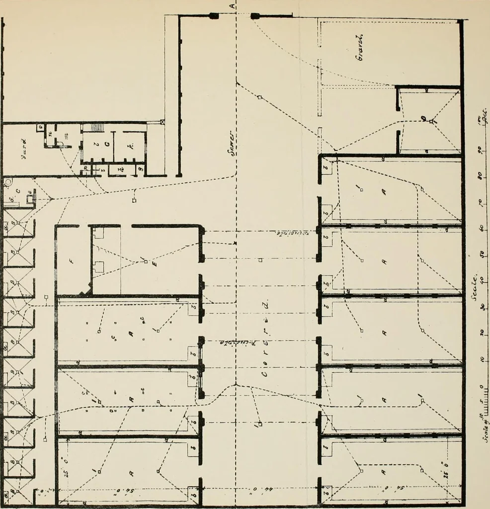 An illustration from Stable building and stable fitting : a handbook for the use of architects, builders, and horse owners, 1891, leaf 186