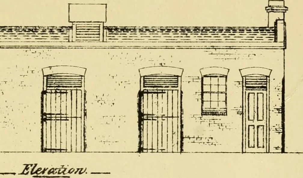 An illustration from Stable building and stable fitting : a handbook for the use of architects, builders, and horse owners, 1891, leaf 196