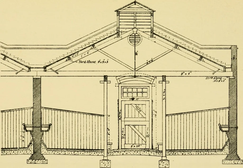 An illustration from Stable building and stable fitting : a handbook for the use of architects, builders, and horse owners, 1891, leaf 204