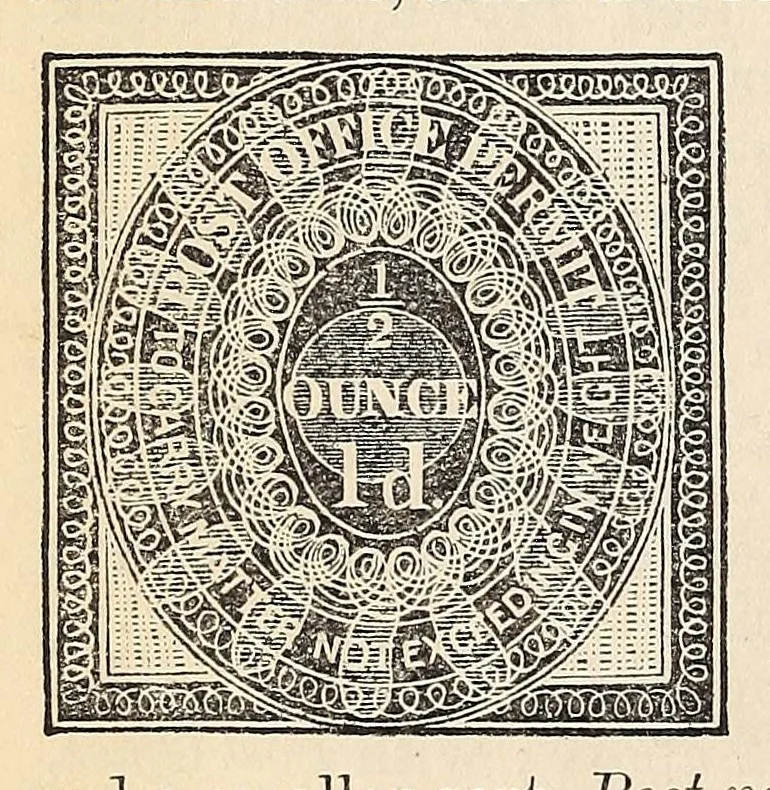 An illustration from Stamp-collector's magazine, 1863, leaf 72