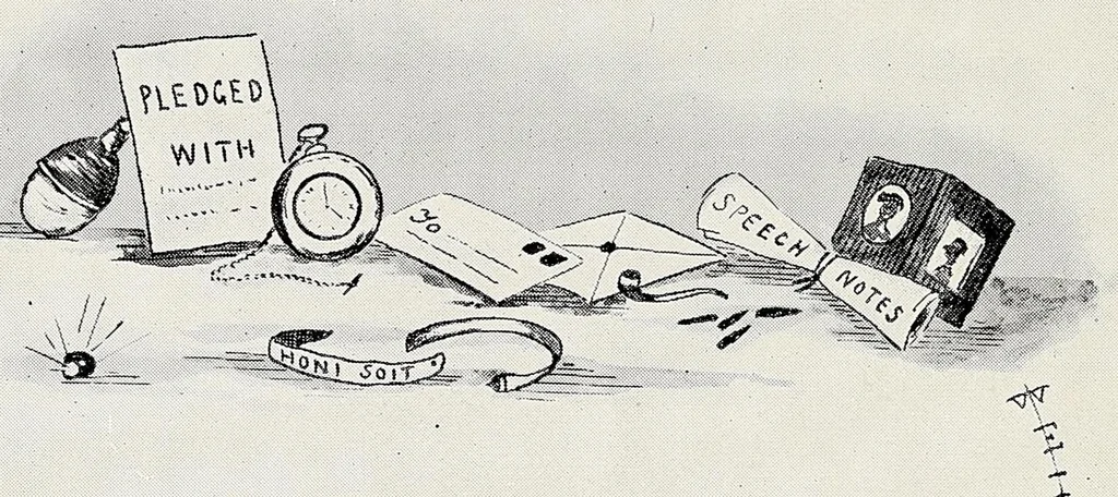 An illustration from The stamp-fiends' raid (in Philatelia's cause) a philatelic phantasy, 1903, leaf 104