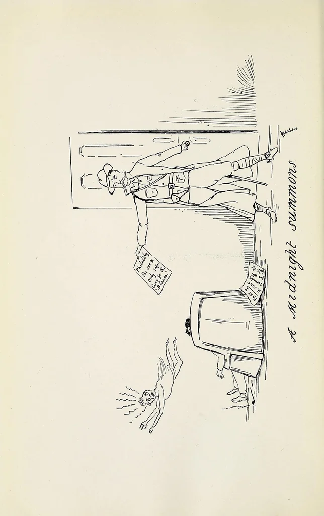 An illustration from The stamp-fiends' raid (in Philatelia's cause) a philatelic phantasy, 1903, leaf 50
