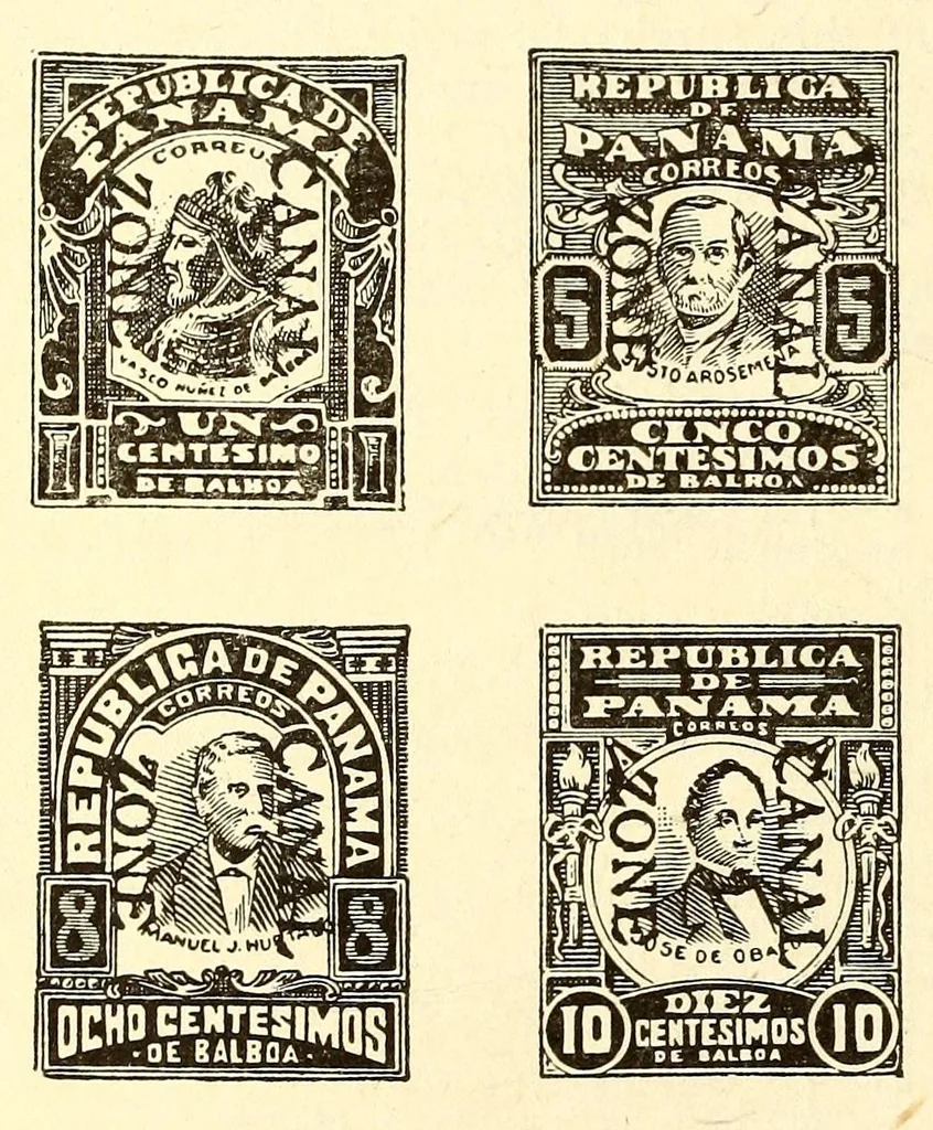 An illustration from The stamps of the Canal Zone, 1916, leaf 28