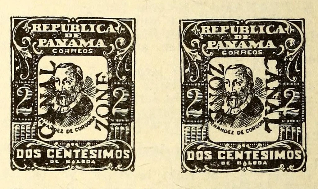 An illustration from The stamps of the Canal Zone, 1916, leaf 28