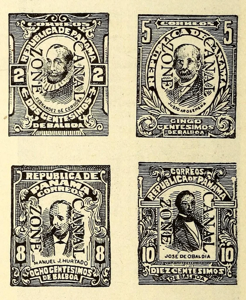 An illustration from The stamps of the Canal Zone, 1916, leaf 30