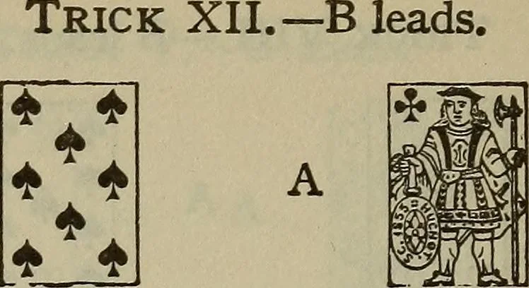 An illustration from The standard Hoyle; a complete guide and reliable authority upon all games of chance or skill now played in the United States whether of native or foreign introduction, 1904, leaf 85