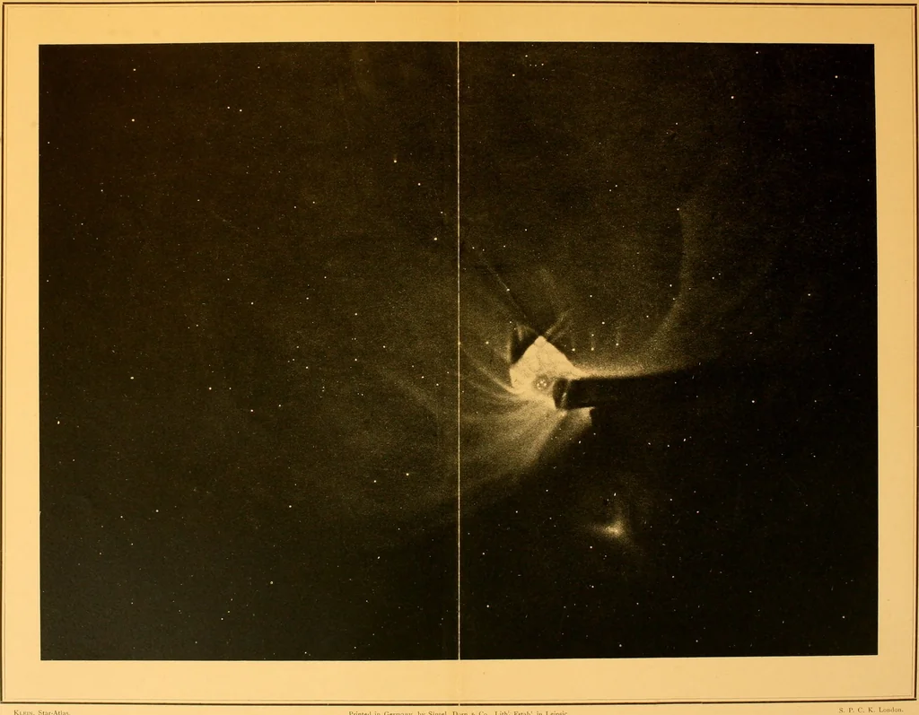 An illustration from Star atlas : containing maps of all the stars from 1 to 6.5 magnitude between the north pole and 340s south declination, and of all nebulae and star clusters in the same region which are visible in telescopes of moderate powers, 1893, leaf 136