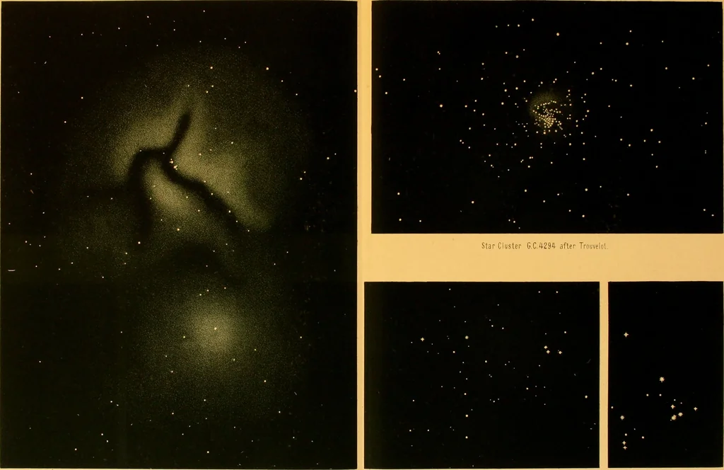 An illustration from Star atlas : containing maps of all the stars from 1 to 6.5 magnitude between the north pole and 340s south declination, and of all nebulae and star clusters in the same region which are visible in telescopes of moderate powers, 1893, leaf 140
