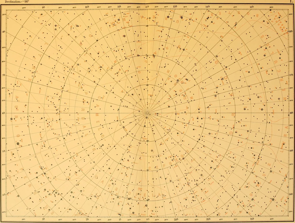 An illustration from Star atlas : containing maps of all the stars from 1 to 6.5 magnitude between the north pole and 340s south declination, and of all nebulae and star clusters in the same region which are visible in telescopes of moderate powers, 1893, leaf 84