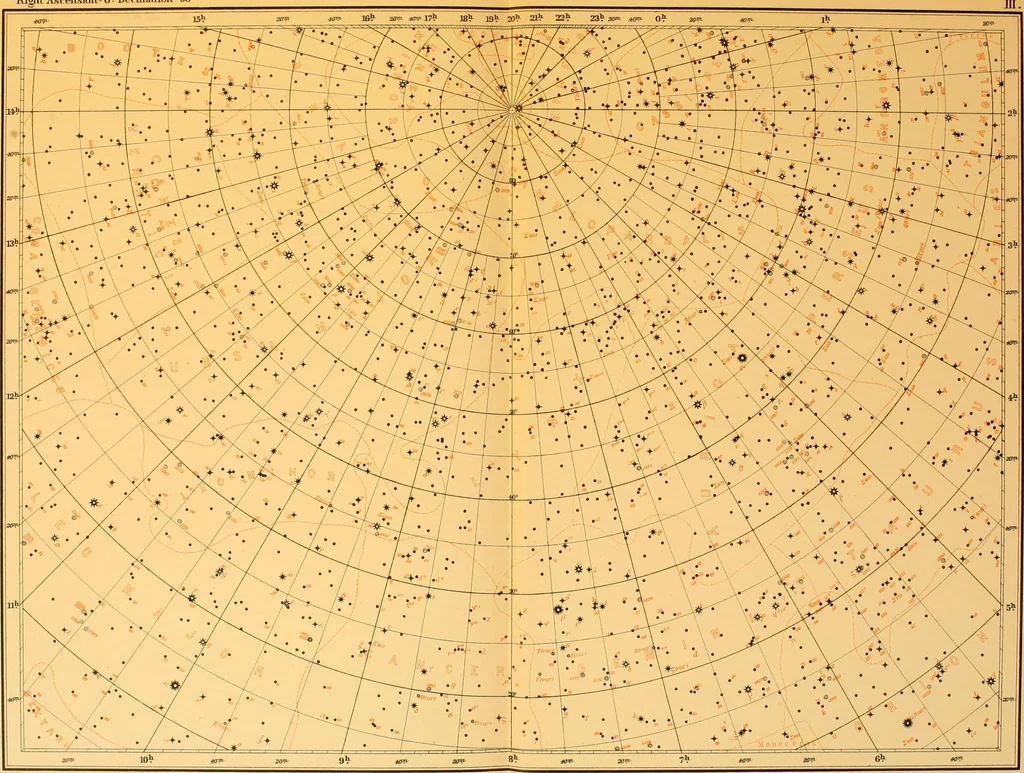 An illustration from Star atlas : containing maps of all the stars from 1 to 6.5 magnitude between the north pole and 340s south declination, and of all nebulae and star clusters in the same region which are visible in telescopes of moderate powers, 1893, leaf 92
