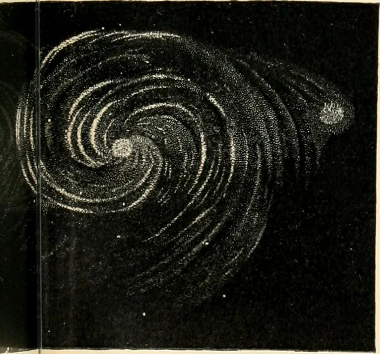 An illustration from Star atlas containing maps of all the stars from 1 to 6.5 magnitude between the North Pole and 34 south declination, and of all nebulae and star clusters in the same region which are visible in telescopes of moderate powers. With explanatory text by H.J. Klein. Translated by Edmond McClure, 1901, leaf 148