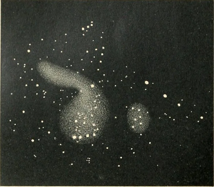 An illustration from Star atlas containing maps of all the stars from 1 to 6.5 magnitude between the North Pole and 34 south declination, and of all nebulae and star clusters in the same region which are visible in telescopes of moderate powers. With explanatory text by H.J. Klein. Translated by Edmond McClure, 1901, leaf 155