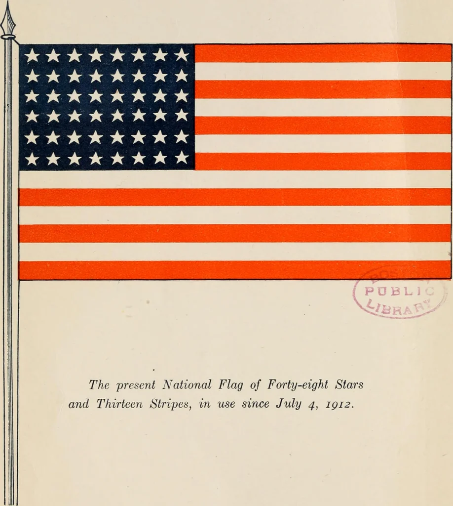 An illustration from The stars and stripes and other American flags, including their origin and history, army and navy regulations concerning the national standard and ensign, flag making, salutes, improvised, unique, and combination flags, flag legislation, and many associations of American flags, including their origin of the name "Old glory," with songs and their origin, 1914, leaf 17