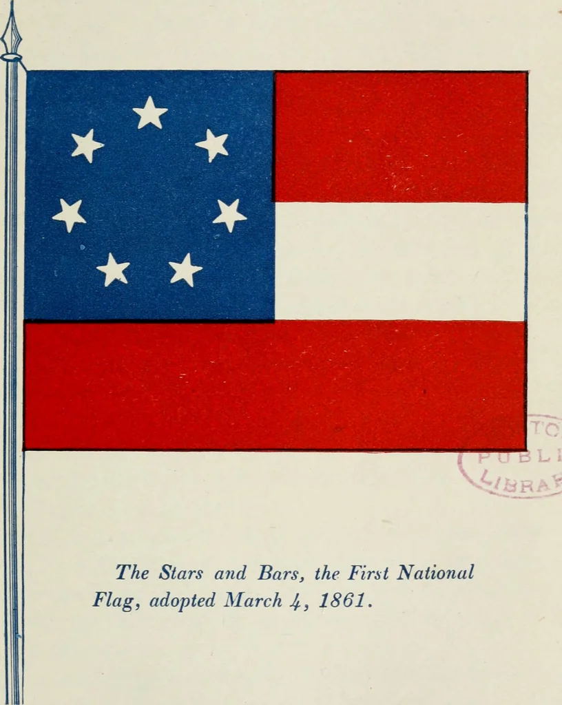An illustration from The stars and stripes and other American flags, including their origin and history, army and navy regulations concerning the national standard and ensign, flag making, salutes, improvised, unique, and combination flags, flag legislation, and many associations of American flags, including their origin of the name "Old glory," with songs and their origin, 1914, leaf 368