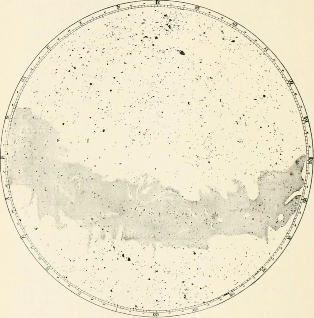 An illustration from Stars and telescopes; a hand-book of popular astronomy founded on the 9th ed. of Lynn's Celestial motions, 1901, leaf 357