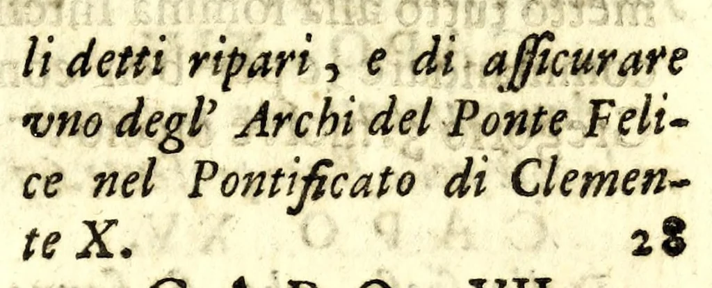 An illustration from Stato del Ponte Felice : rappresentato alli eminentissi[m]i e reverendissimi signori cardinali della S.C. dell' acque, 1682, leaf 117