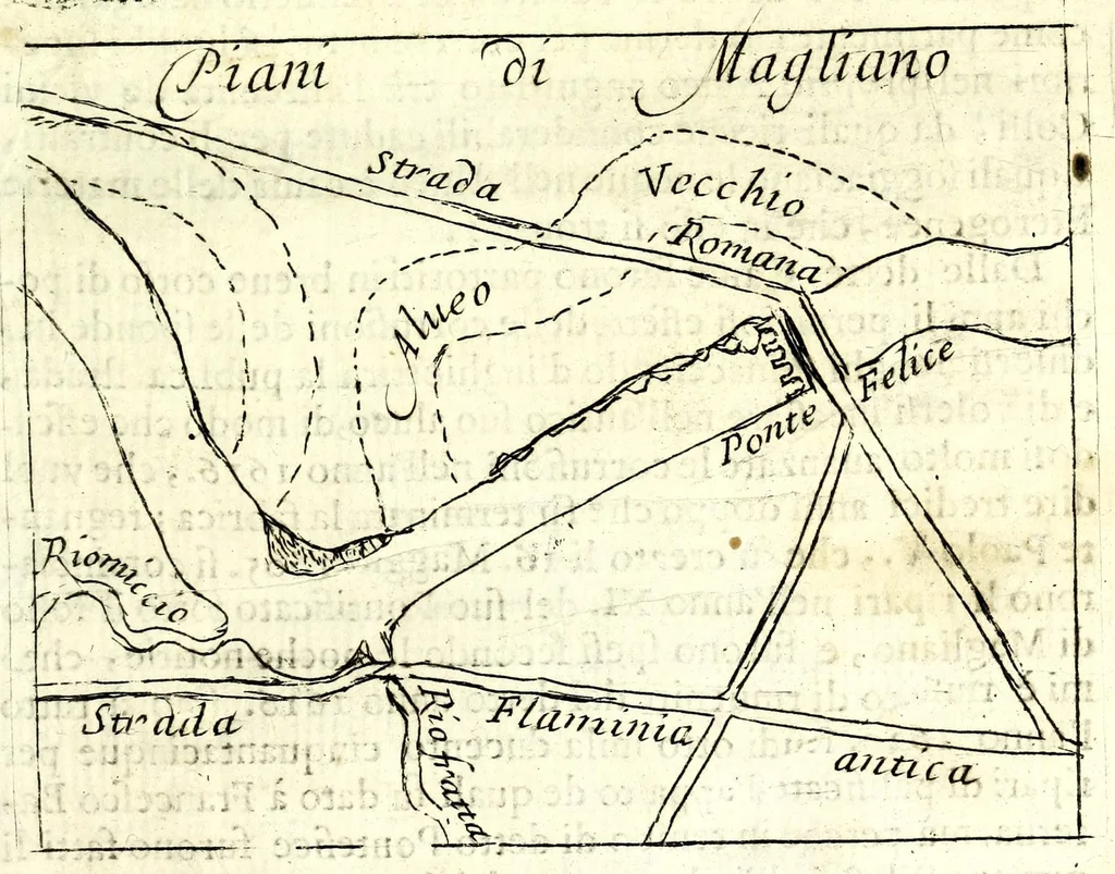 An illustration from Stato del Ponte Felice : rappresentato alli eminentissi[m]i e reverendissimi signori cardinali della S.C. dell' acque, 1682, leaf 23