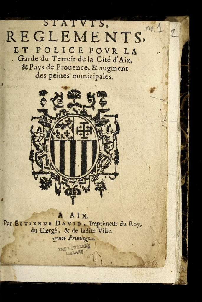 An illustration from Statuts, reglements, et police pour la garde du terroir de la cité d'Aix, & pays de Prouence, & augment des peines municipales., 1634, leaf 13