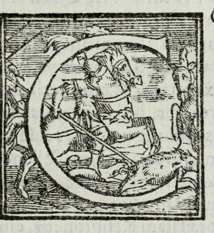 An illustration from Statvti, capitoli, et constitvtioni dell'Ordine de' cavalieri di santo Stefano, fondato & dotato dall'illustr. & eccell. s. Cosimo Medici, duca II. di Fiorenza, e di Siena, riformati dal sereniss. don Ferdinando Medici, terzo gran duca di Toscana, & gran maestro di detto Ordine. Et approuati, & publicati nel Capitolo generale di detto Ordine, l'anno M D XC. Con le facultà, indulti, & priuilegij concessi dalla Santità di Papa Pio IIII. & da N.S. Sisto Papa V. & dal suddetto fondatore. Con la tauola copiosissima delle materie, e capitoli, 1595, leaf 23