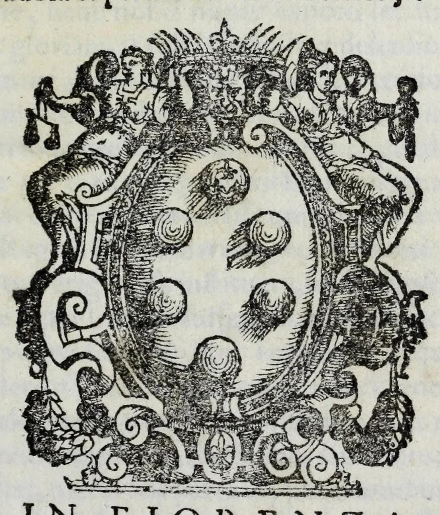 An illustration from Statvti, capitoli, et constitvtioni dell'Ordine de' cavalieri di santo Stefano, fondato & dotato dall'illustr. & eccell. s. Cosimo Medici, duca II. di Fiorenza, e di Siena, riformati dal sereniss. don Ferdinando Medici, terzo gran duca di Toscana, & gran maestro di detto Ordine. Et approuati, & publicati nel Capitolo generale di detto Ordine, l'anno M D XC. Con le facultà, indulti, & priuilegij concessi dalla Santità di Papa Pio IIII. & da N.S. Sisto Papa V. & dal suddetto fondatore. Con la tauola copiosissima delle materie, e capitoli, 1595, leaf 5