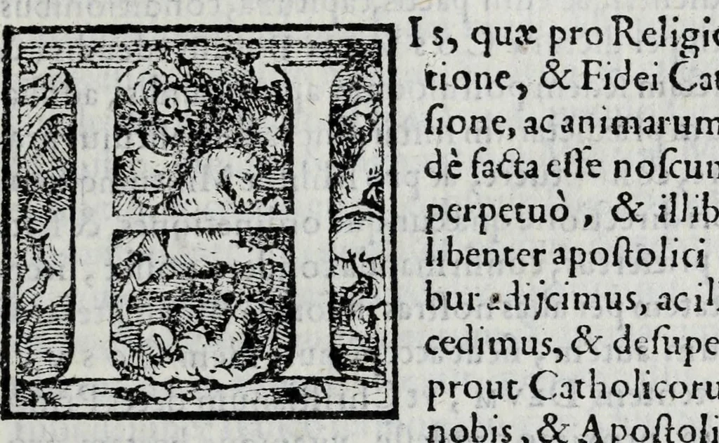 An illustration from Statvti, capitoli, et constitvtioni dell'Ordine de' cavalieri di santo Stefano, fondato & dotato dall'illustr. & eccell. s. Cosimo Medici, duca II. di Fiorenza, e di Siena, riformati dal sereniss. don Ferdinando Medici, terzo gran duca di Toscana, & gran maestro di detto Ordine. Et approuati, & publicati nel Capitolo generale di detto Ordine, l'anno M D XC. Con le facultà, indulti, & priuilegij concessi dalla Santità di Papa Pio IIII. & da N.S. Sisto Papa V. & dal suddetto fondatore. Con la tauola copiosissima delle materie, e capitoli, 1595, leaf 9