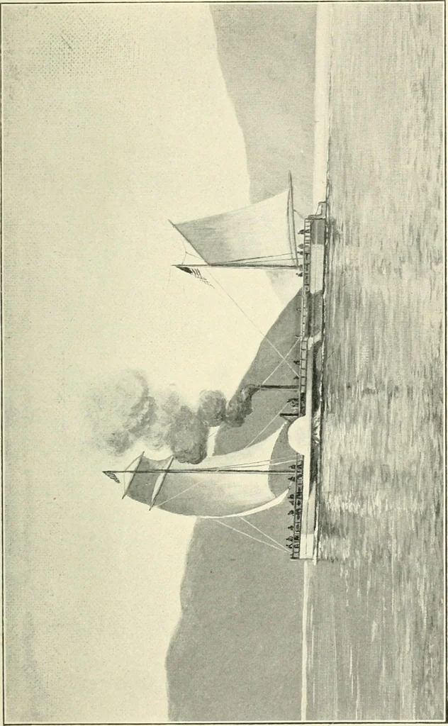 An illustration from Old steamboat days on the Hudson River; tales and reminiscences of the stirring times that followed the introduction of steam navigation, 1907, leaf 34