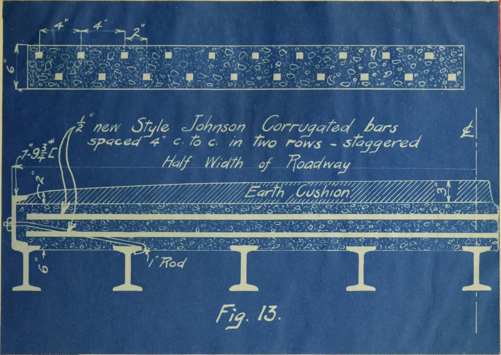 An illustration from Steel highway bridges with reinforced concrete floors, 1910, leaf 42