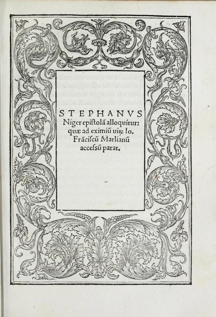 An illustration from Stephani Nigri elega[n]tissime è greco author[um] subditor[um] tra[n]slationes : uidelicet, Philostrati Icones, Pythagore̜ Carme[n] aureu[m], Athene̜i collectanea, Musonij philosophi Tyrij de pri[n]cipe optîmo, Isocratis d[e] regis muneribus or[?]o, & alia .., 1521, leaf 243