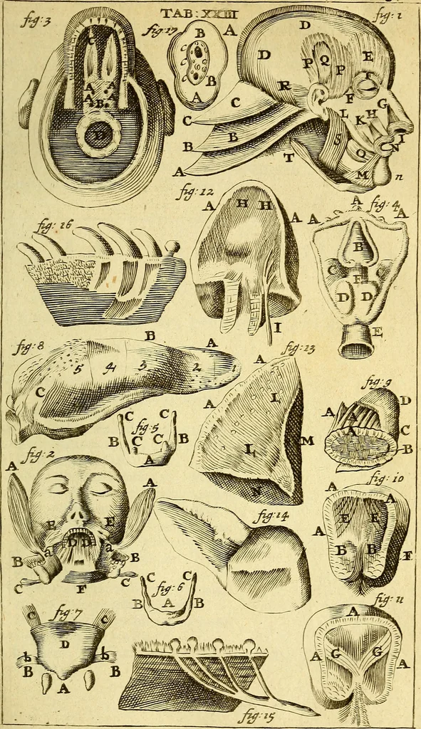 An illustration from Steph. Blancardi Anatomia reformata, sive, Concinna corporis humani : dissectio, ad neotericorum mentem adornata, plurimisque tabulis chalcographicis illustrata : accedit ejusdem authoris be balsamatione, nova methodus, à nemine antehac hoc modo descripta, 1687, leaf 378