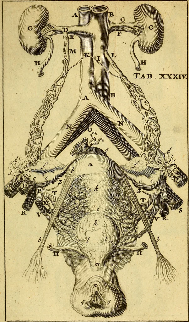 An illustration from Steph. Blancardi Anatomia reformata, sive, Concinna corporis humani : dissectio, ad neotericorum mentem adornata, plurimisque tabulis chalcographicis illustrata : accedit ejusdem authoris be balsamatione, nova methodus, à nemine antehac hoc modo descripta, 1687, leaf 570