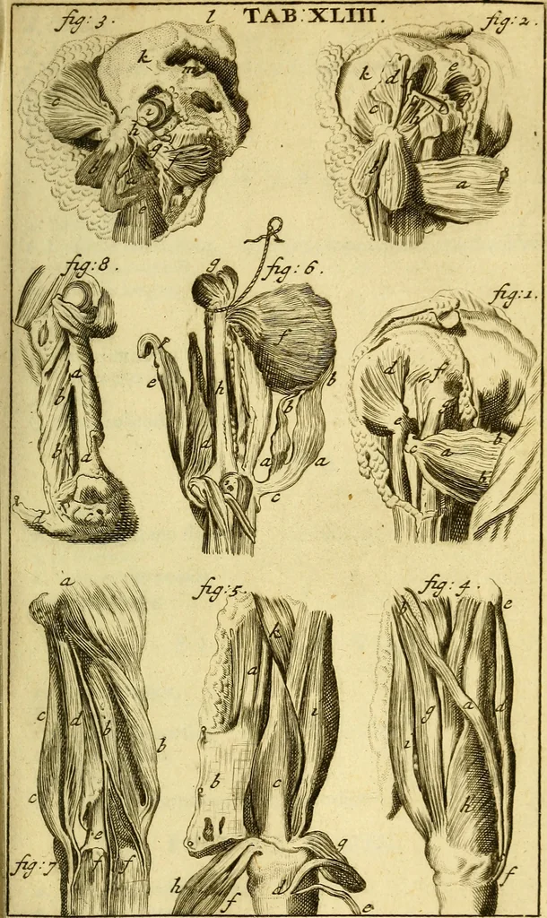 An illustration from Steph. Blancardi Anatomia reformata, sive, Concinna corporis humani : dissectio, ad neotericorum mentem adornata, plurimisque tabulis chalcographicis illustrata : accedit ejusdem authoris be balsamatione, nova methodus, à nemine antehac hoc modo descripta, 1687, leaf 644