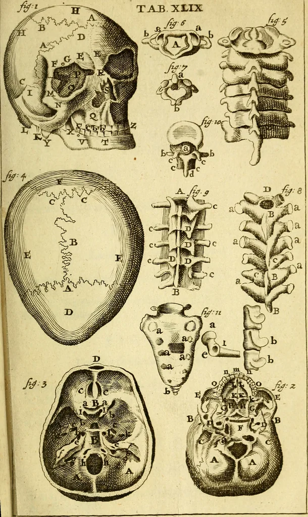 An illustration from Steph. Blancardi Anatomia reformata, sive, Concinna corporis humani : dissectio, ad neotericorum mentem adornata, plurimisque tabulis chalcographicis illustrata : accedit ejusdem authoris be balsamatione, nova methodus, à nemine antehac hoc modo descripta, 1687, leaf 704