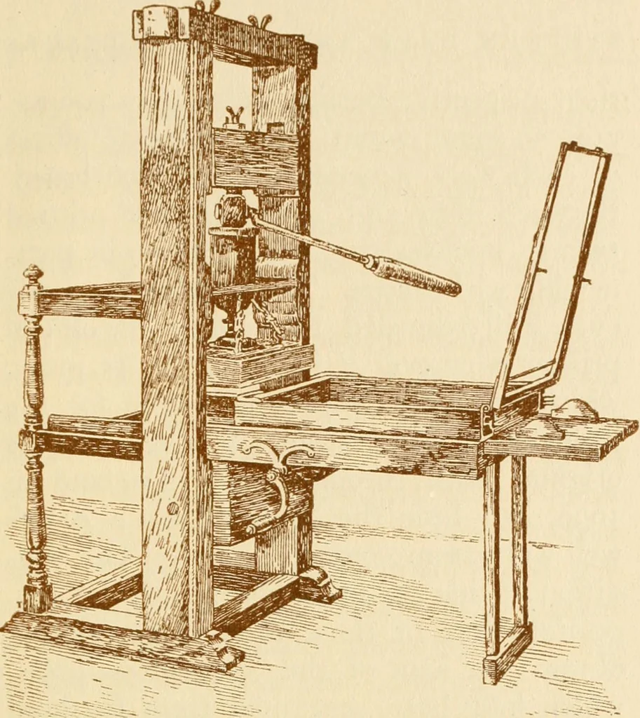 An illustration from Stephen Daye and his successors, the establishment of a printing plant in what was formerly British North America and the development of the art of printing at the University Press of Cambridge, Massachusetts, 1639-1921, 1921, leaf 20