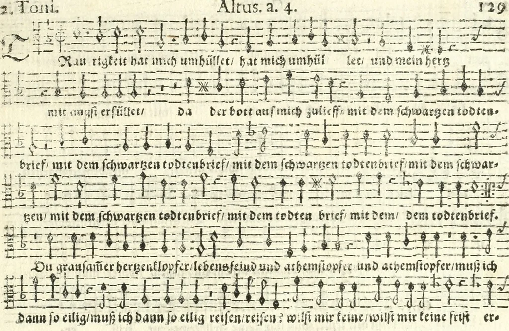 An illustration from Sterbensspiegel, das ist, Sonnenklare Vorstellung menschlicher Nichtigkeit durch alle Ständ und Geschlechter : vermitlest 60. dienstlicher Kupferblätteren, lehrzeicher Vberschrifften, und beweglicher zu vier stimmen aussgesetzter Todtengessängen, 1650, leaf 156